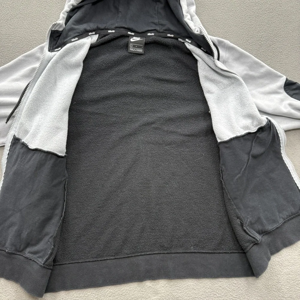Nike Air Hoodie‎ Mens Large Gray Black Full Zip Fleece Sweatshirt Pockets Logo